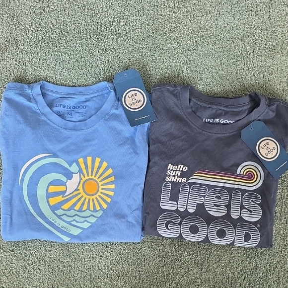 Life Is Good Women's T-Shirts, 2, NWT, Size Med, Light Blue And Navy. - Picture 2 of 13